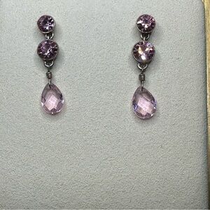 Vintage Pink Crystal Drop Earrings | Faceted Glass Teardrop Dangle Earrings